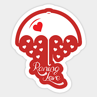 Raining love Red white umbrella Sticker